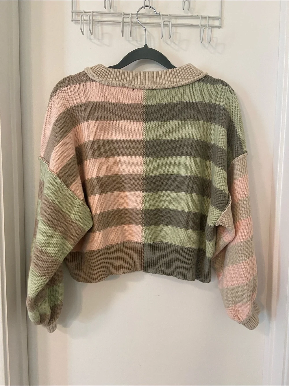 Papermoon LIKE NEW bold pastel stripe balloon sleeve crop sweater size S boxy